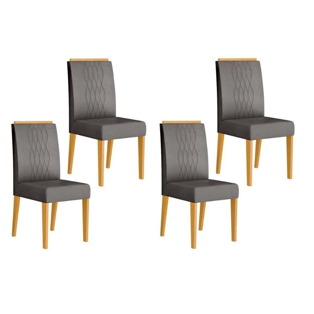 Cadeira De Cozinha Lia Kit 4 Un Cedro Suede Lunar