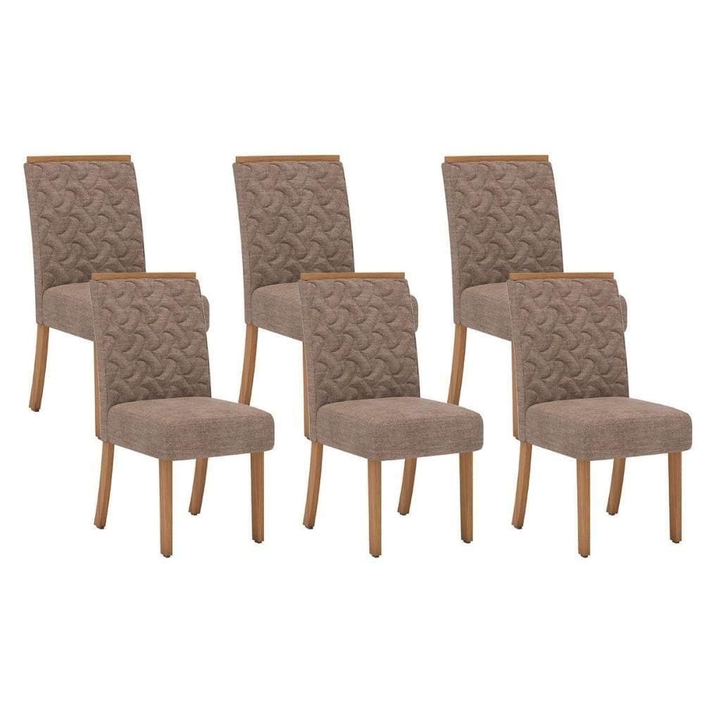 Cadeira De Cozinha Esther Kit 6 Un Nature Linho Cacao