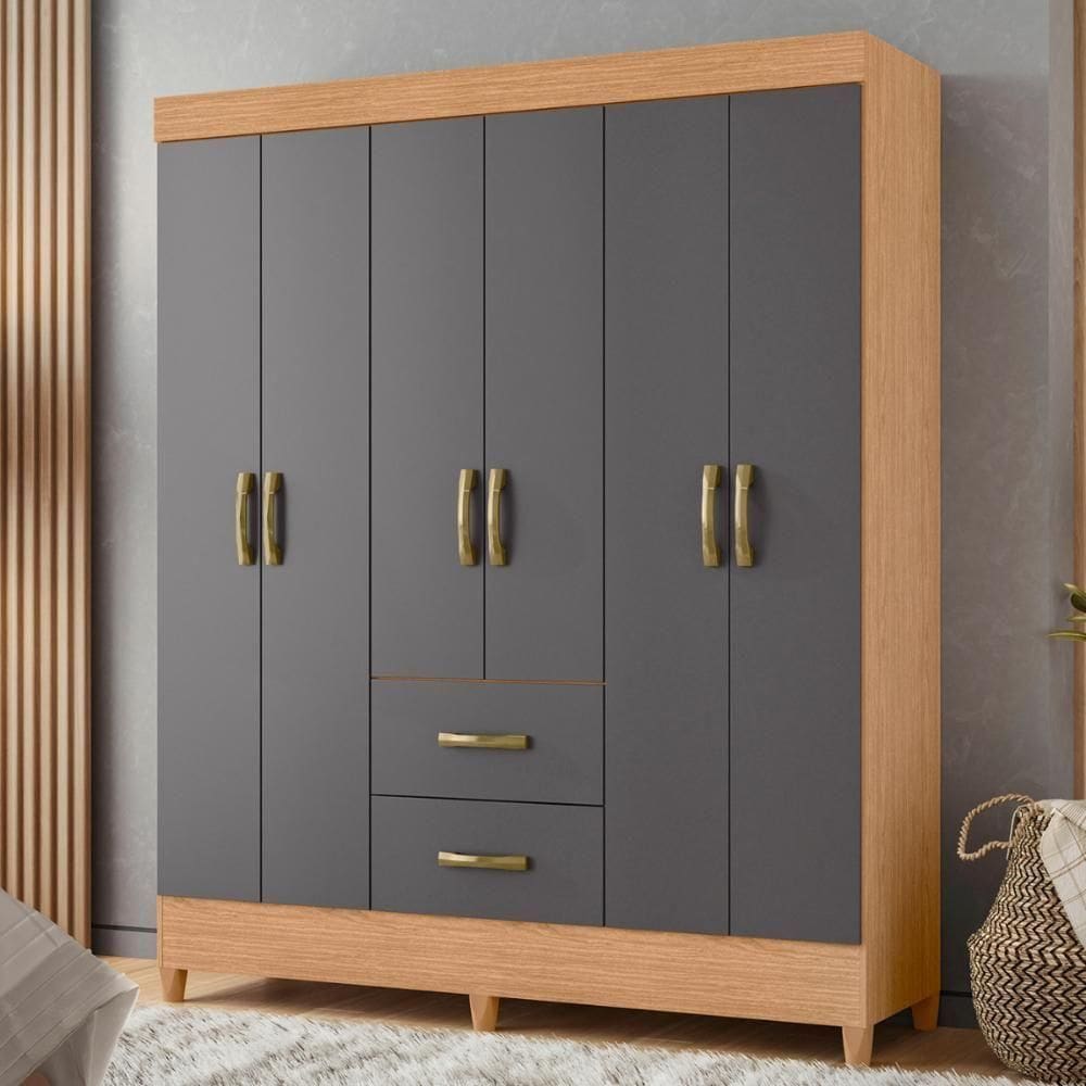 Guarda Roupa 6 Portas Roma Freijó Titanium