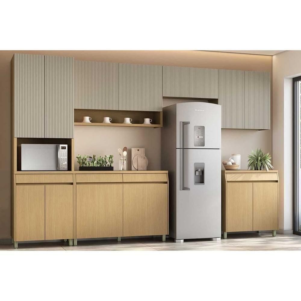 Cozinha Modulada Completa Simone Mendes 6 Peças 3 Aéreos + 2 Balcões + 1 Paneleiro C6p90 Carvalho Cinza
