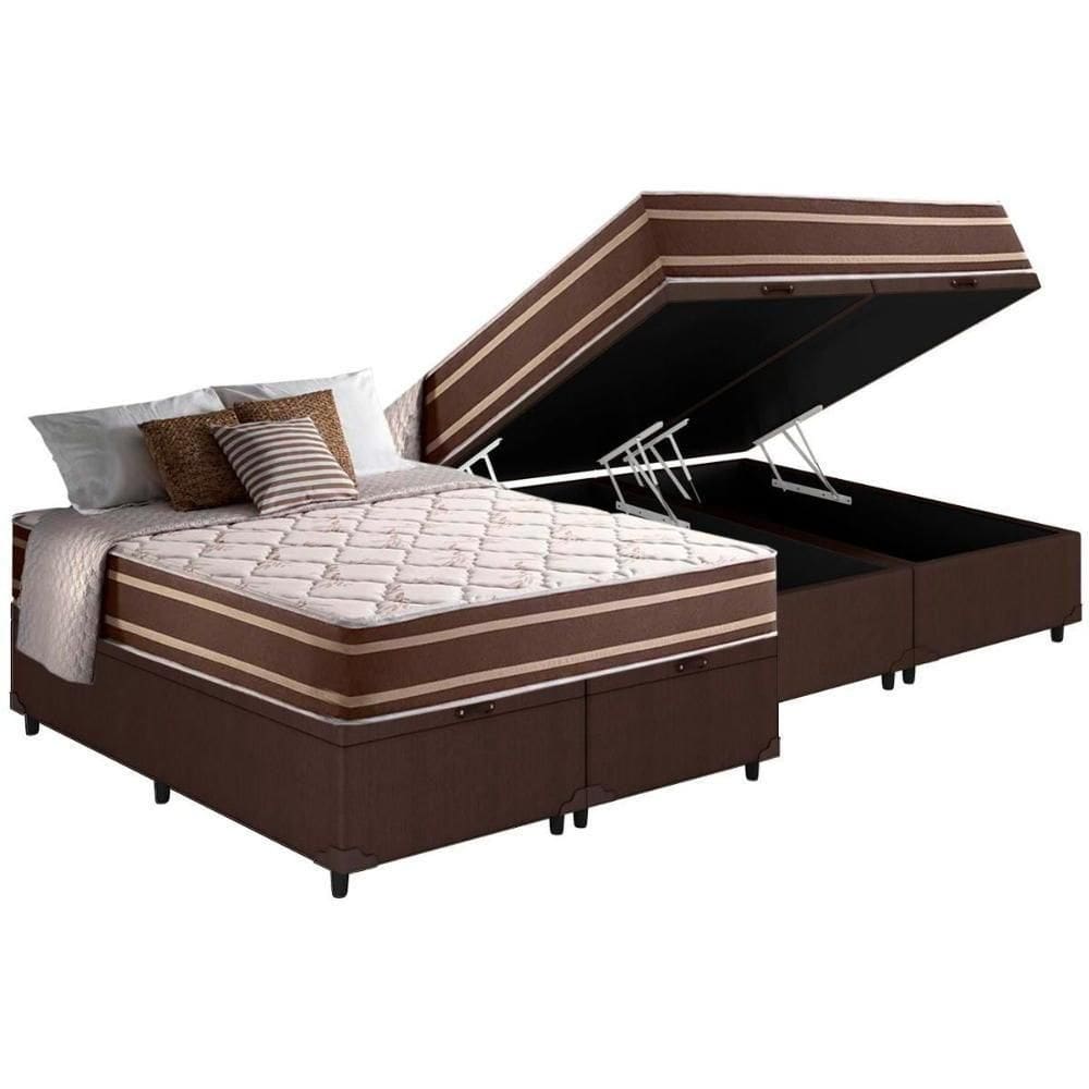 Cama Box Baú King: Colchão Molas Ensacadas Superlastic Duo Sono +base Crc Courano Brown (193x203)