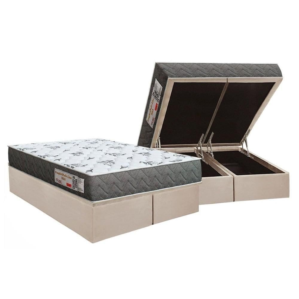 Conjunto Box Baú Queen: Colchão Espuma Ortho D33 Comfortpedic Line Black + Base Crc Suede Clean (158x198)