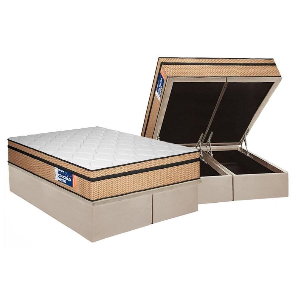 Cama Box Baú Queen: Colchão Ortopédico Plumatex D45 Selectus + Base Crc Suede Clean (158x198)