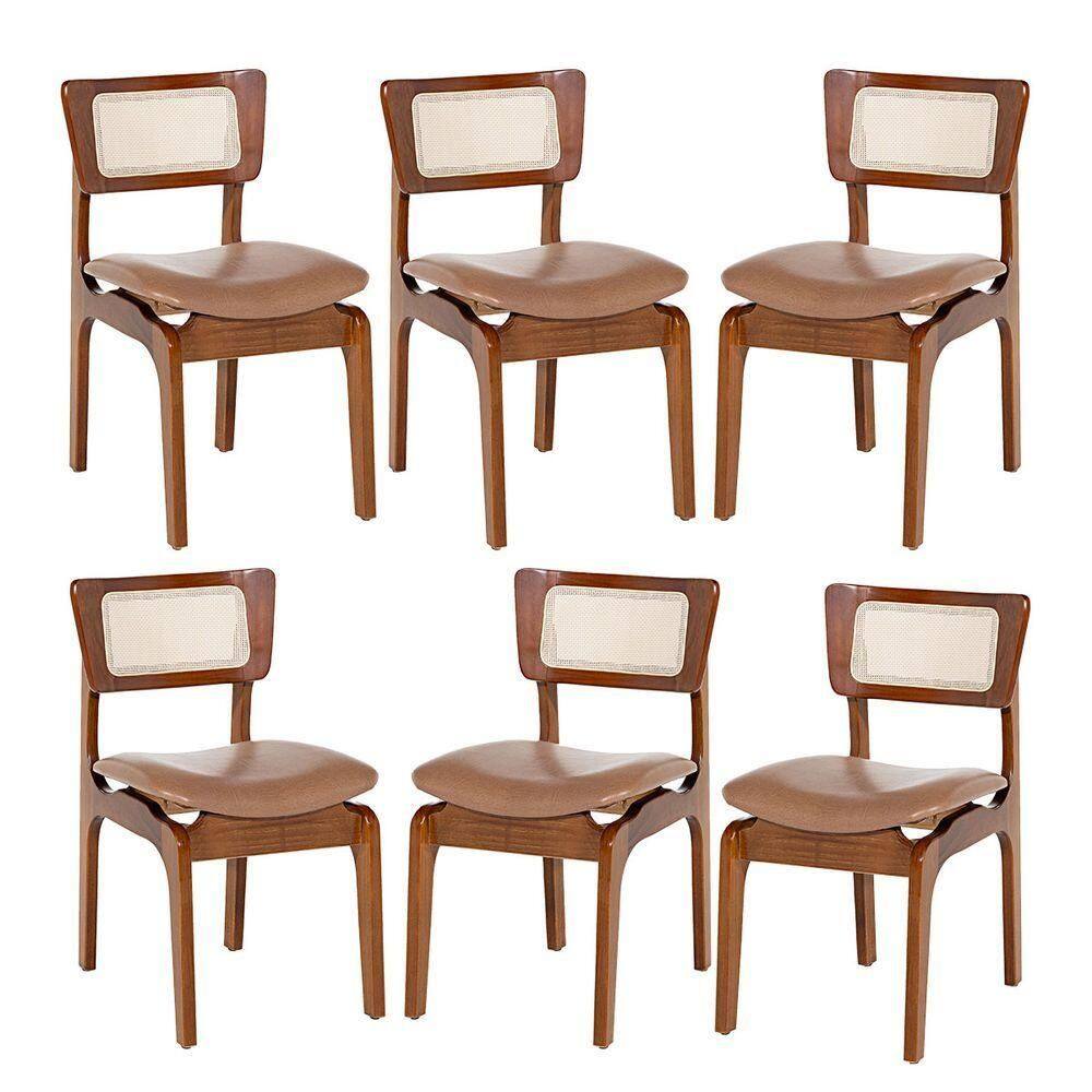 Kit 6 Cadeiras De Jantar Portugal Em Madeira Imbuia Com Tela Rattan Impermeável Caramelo L85