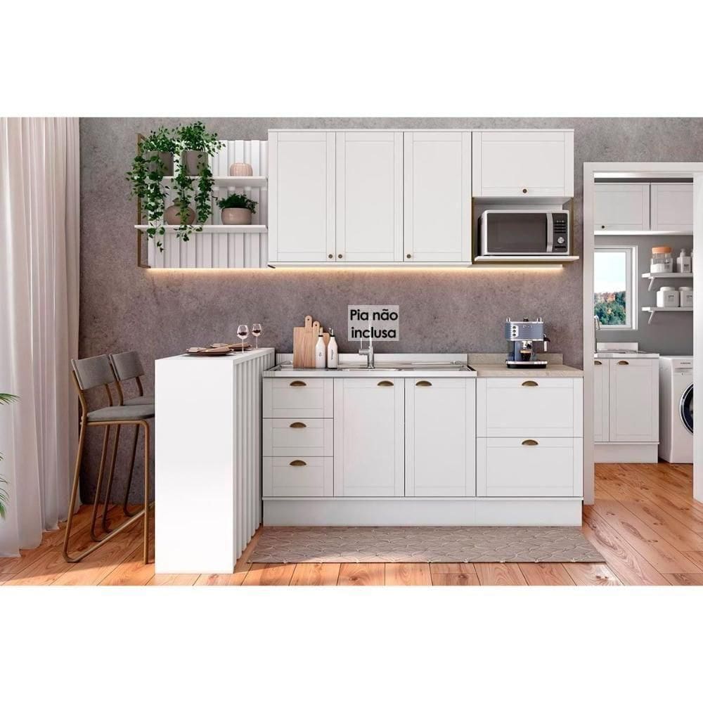 Cozinha Modulada Completa Bella 6 Peças 2 Aéreos + 2 Balcões+1ilha + 1 Complemento C6p56 Branco