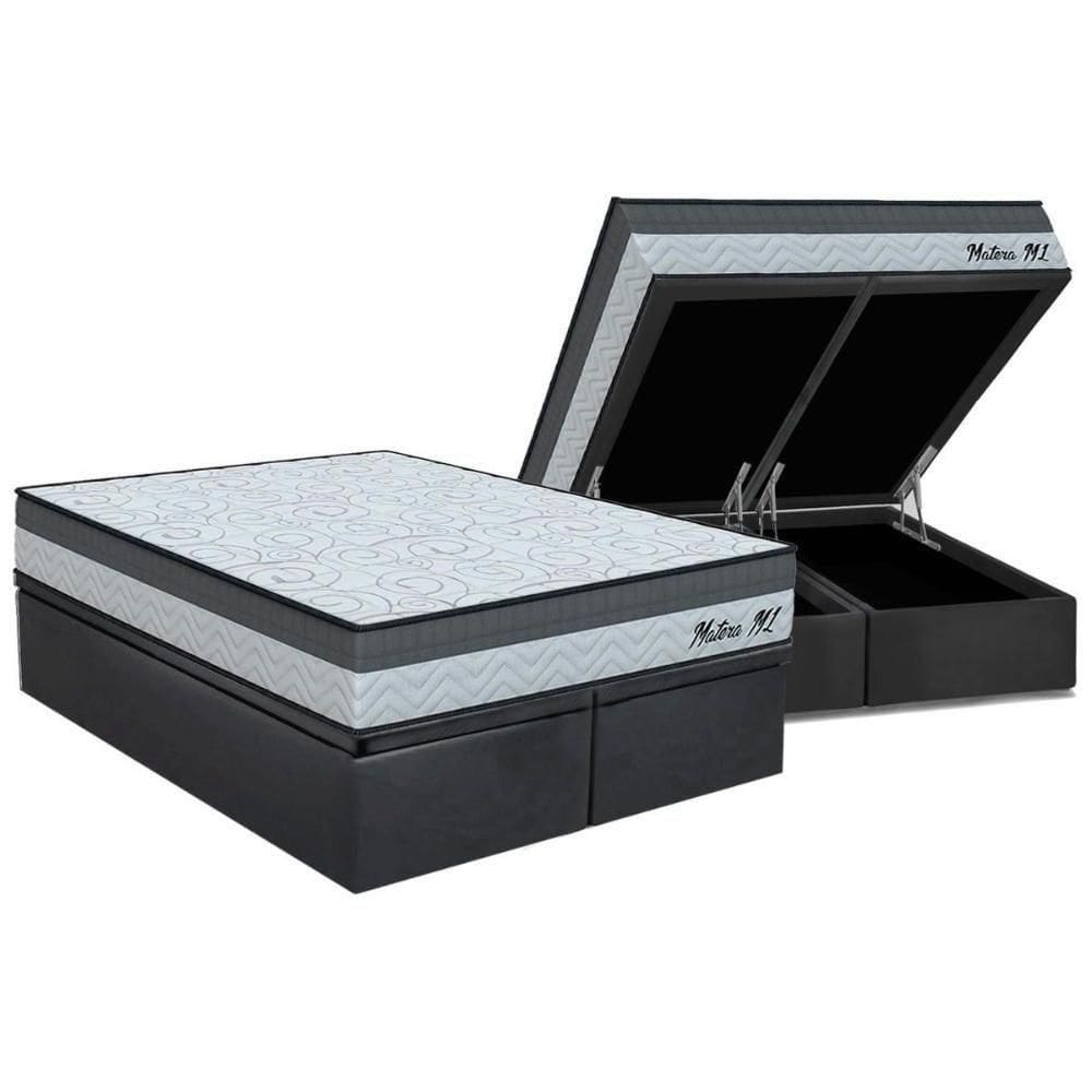 Cama Box Baú King: Colchão Espuma D45 Ortho D33 Matera Ml + Base Crc Suede Gray (193x203)