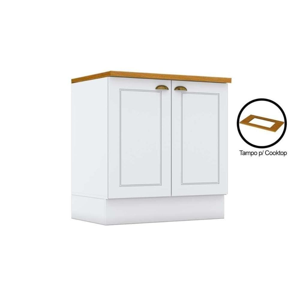 Módulo Cozinha Americana Balcão Com Tampo Para Cooktop Com 2 Portas 80cm Branco2 Aéreos + 1 Balcão + 1 Complemento