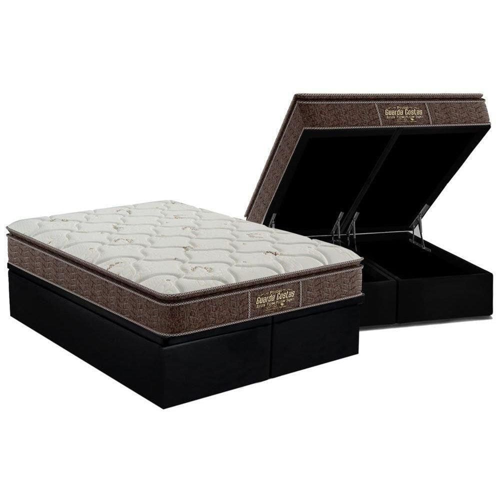 Cama Box Baú Queen: Colchão Anatômico Probel Guarda Costas Extra Firme + Base Crc Suede Black (158x198)