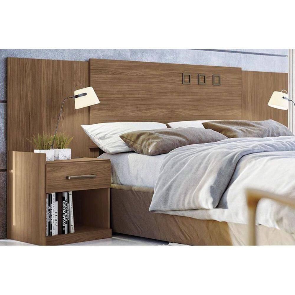 Painel Cama Box Madeirado Casal Queen Havana Plus Com 2 Mesas E 2 Gavetas Jatobá Santos Andirá