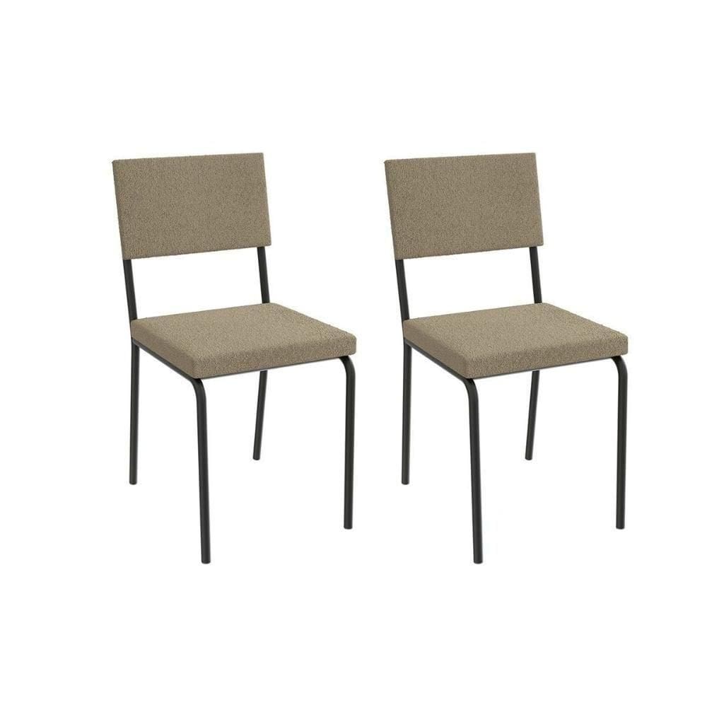Cadeira De Cozinha Zaria 2c128 Aço Kit 2 Uni Preto Bouclê Bege