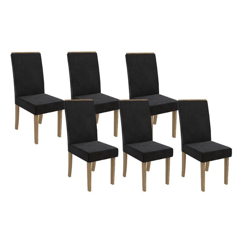 Kit 6 Cadeiras De Cozinha 2cad142ng 6 Un Nogueira Suede Preto A038