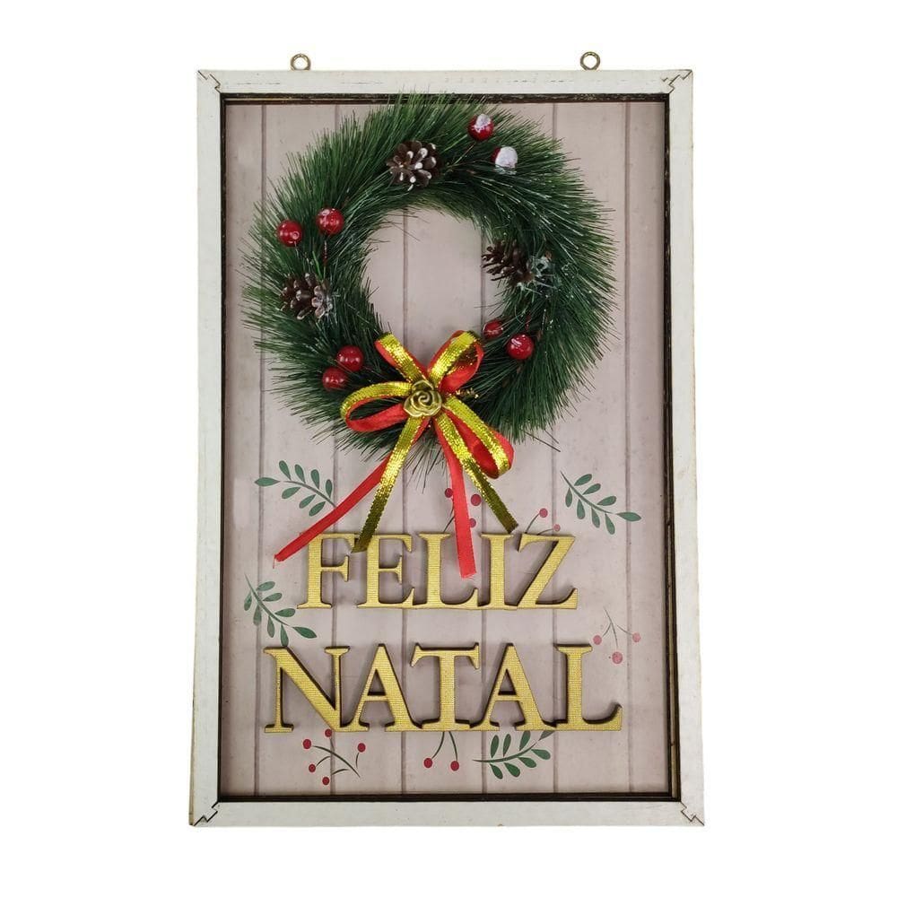 Quadro Decorativo Natalino Guirlanda Feliz Natal Parede Porta Com Bolinhas Decoraçao Advento Loja Casa Sala Quarto Hall