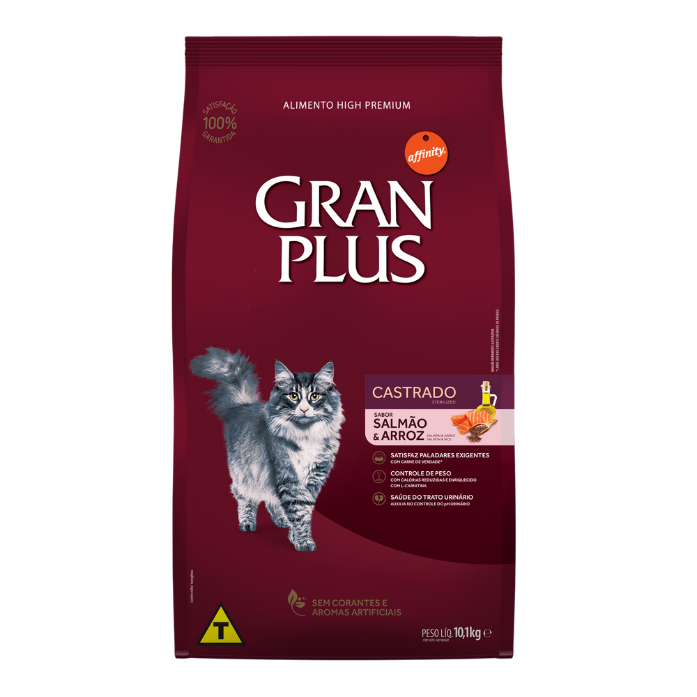 Ração Gran Plus Gatos Adultos Castrados Salmão e Arroz 10,1kg