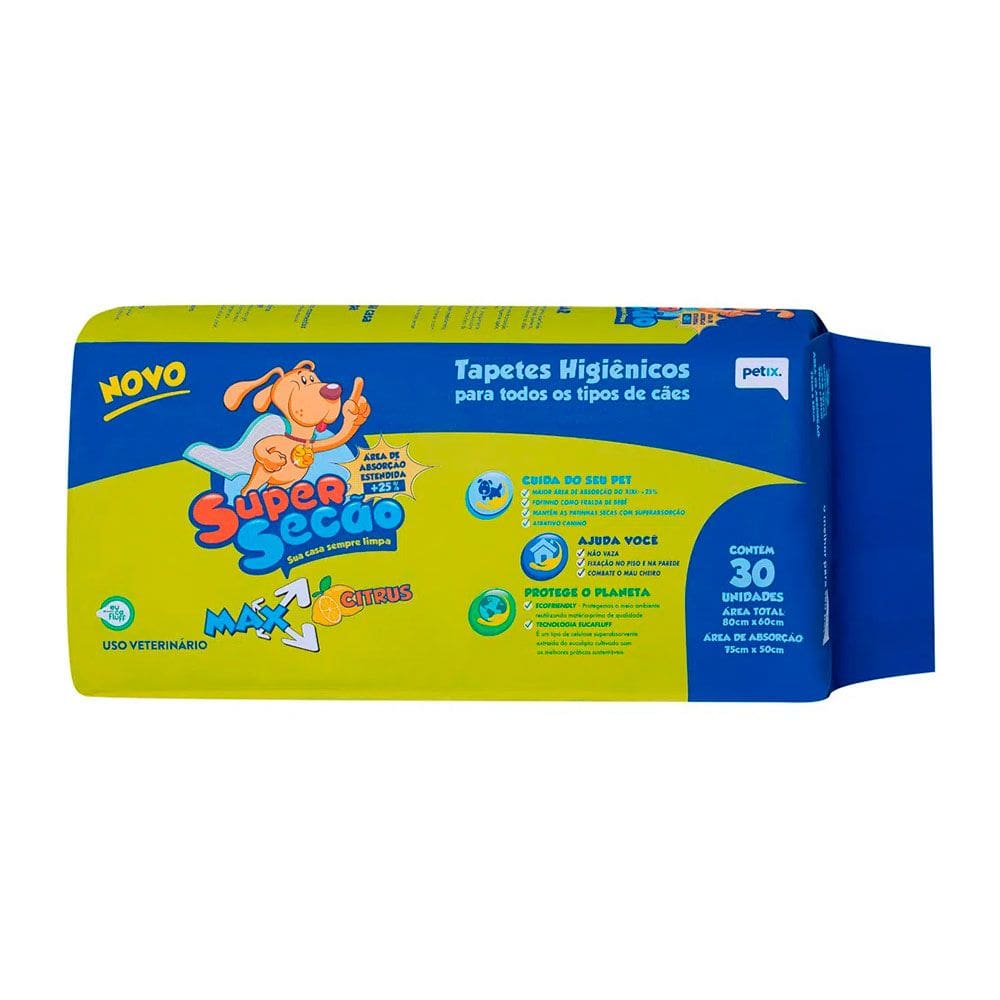 Tapete Higiênico Petix Super Secão Max Citrus Cães 30 Unidades