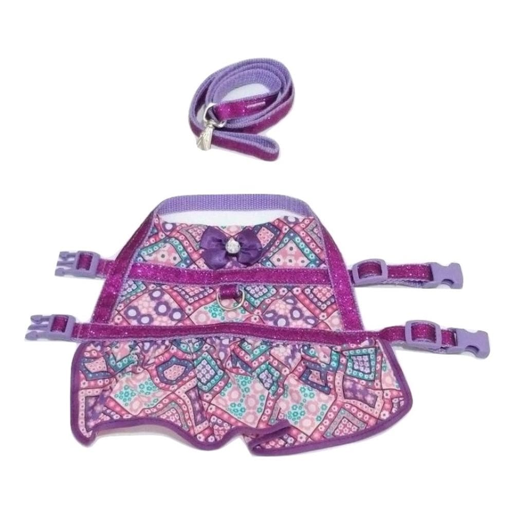 Vestido peitoral guia cachorro estampado roxa tamanho PP