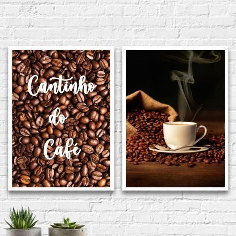 Kit 2 Quadros Cantinho Do Café Fotografia 33X24Cm Branca