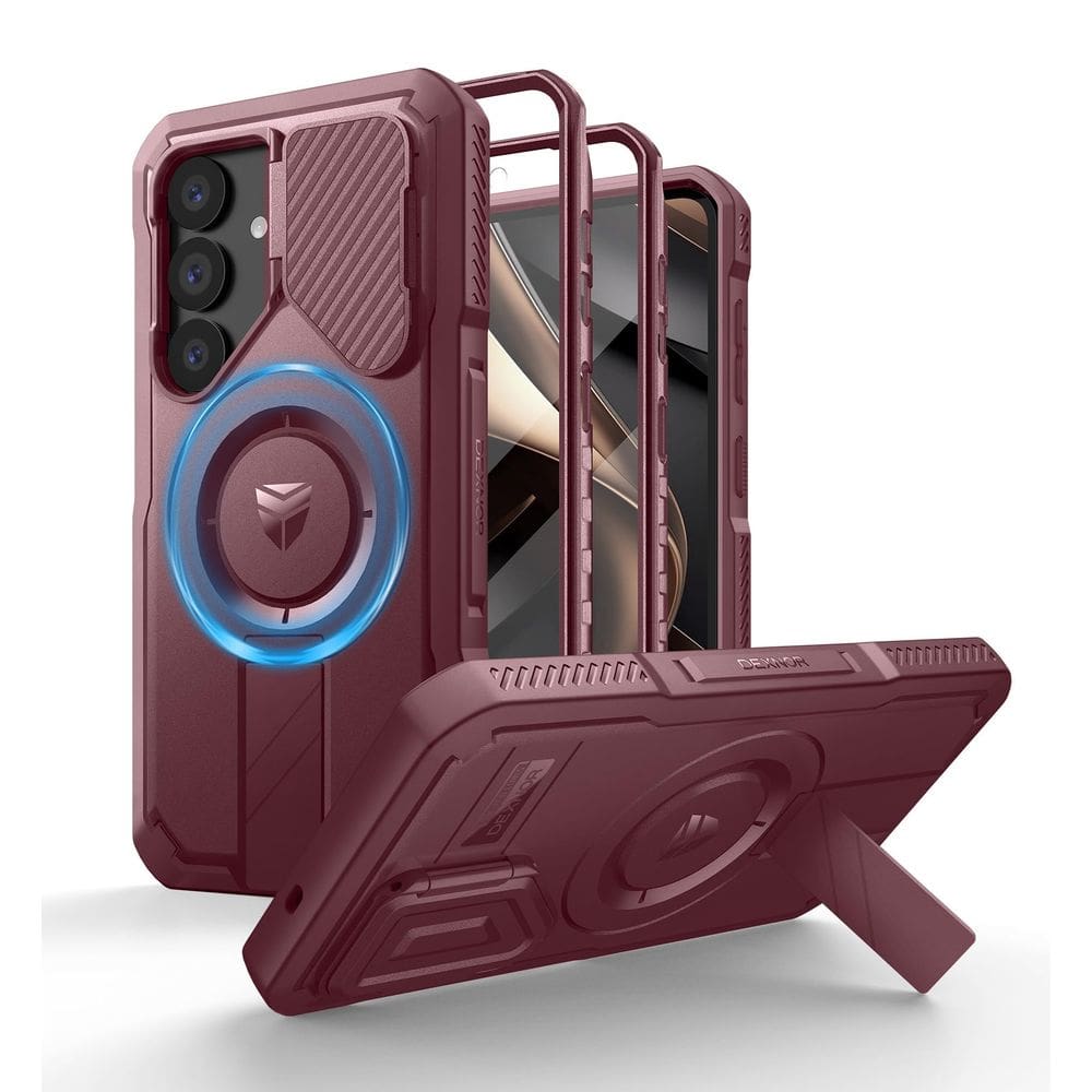 Capa Dexnor para Samsung Galaxy S25 com capa de câmera vermelha marrom