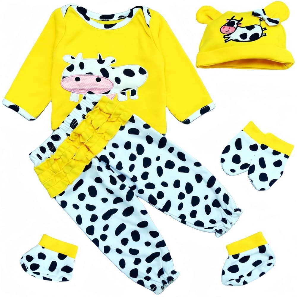 Clothes Reborn Baby Doll Clothes OYESY Yellow Cow, conjunto de 5 peças, 50-58 cm