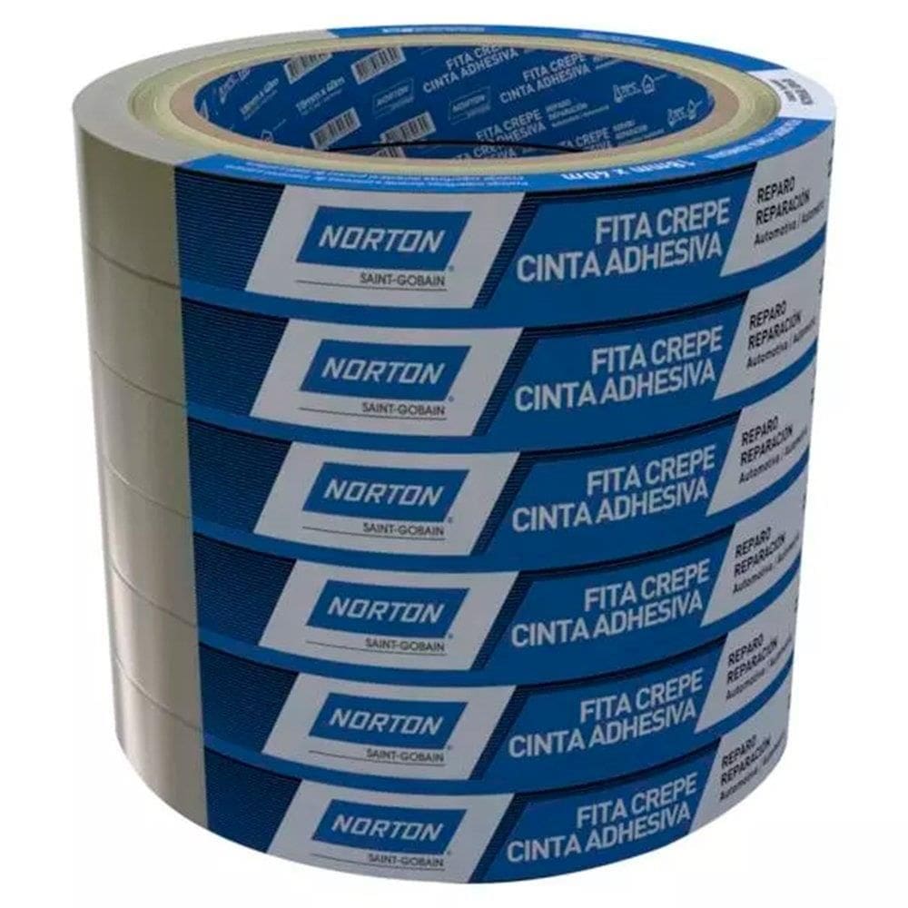 Fita Crepe Norton Uso Geral 24mm x 50m - Embalagem com 5 Unidades.