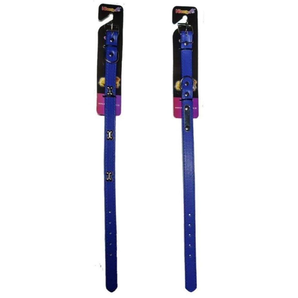 Kit 2 Coleiras Couro Sintético Para Cachorro Azul Escuro P/M