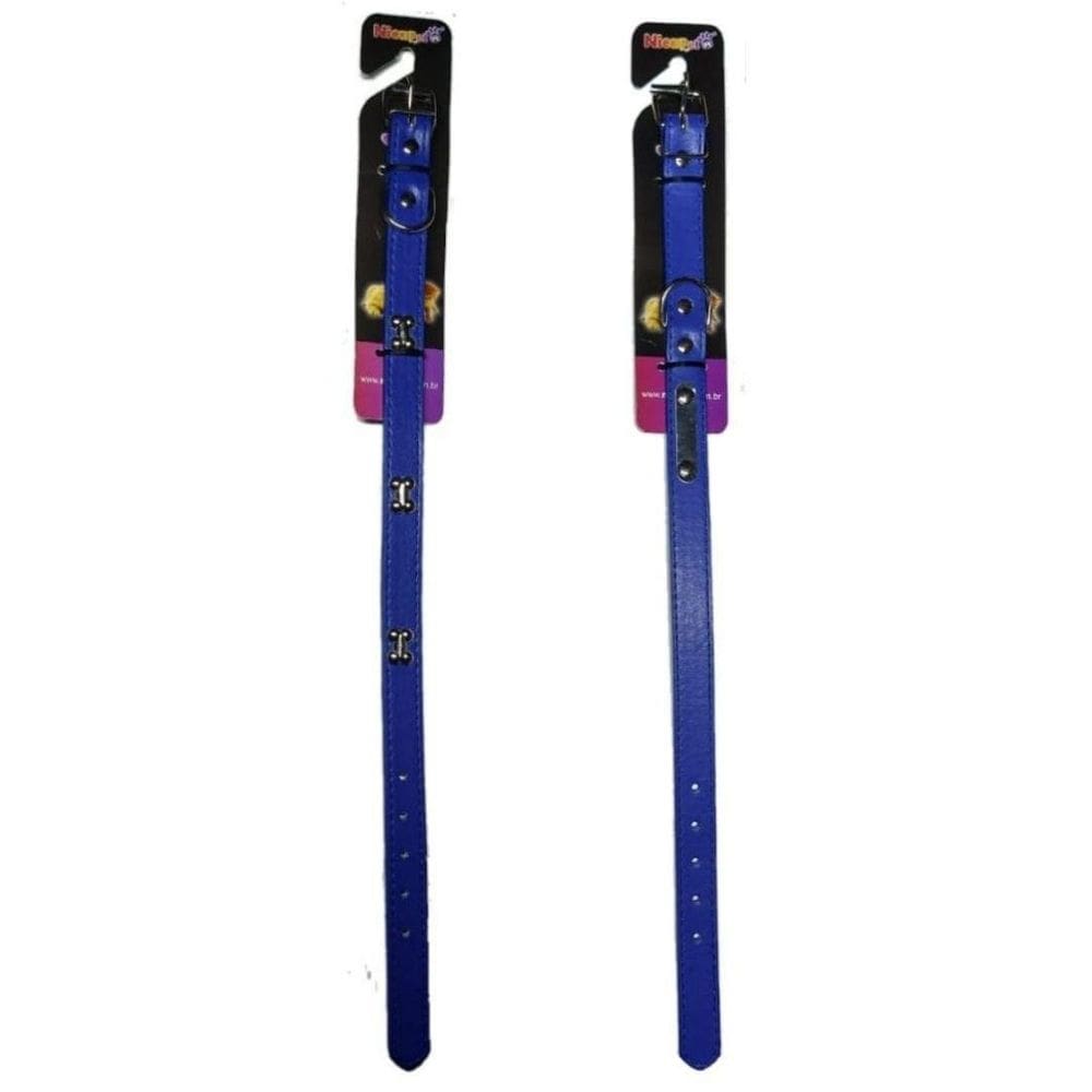 Kit 2 Coleiras Couro Sintético Para Cachorro Azul Escuro P/M