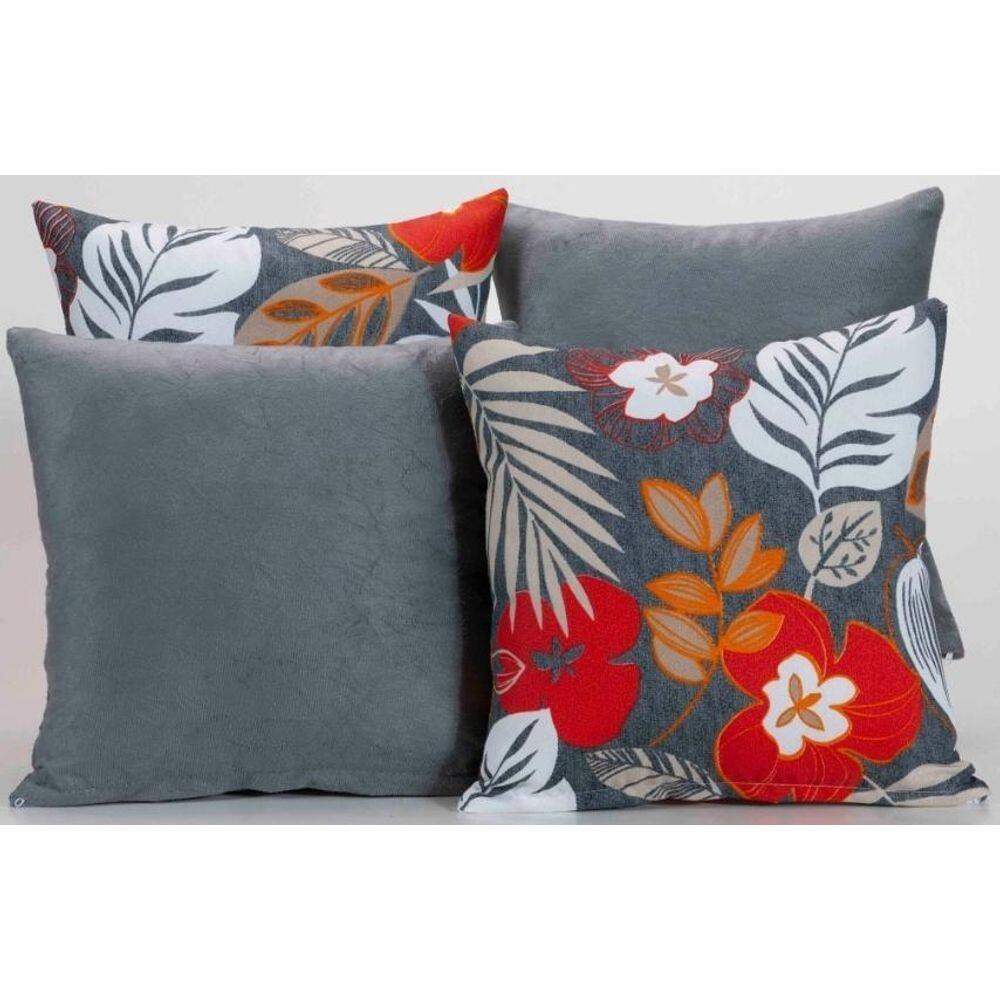 Kit 4 Almofadas Decorativas Para Sofá Estampa Cinza Floral