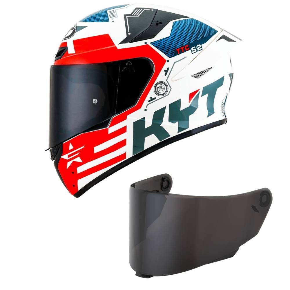 Capacete KYT TT Course Fuselage Branco e Vermelho Mais Viseira Fumê