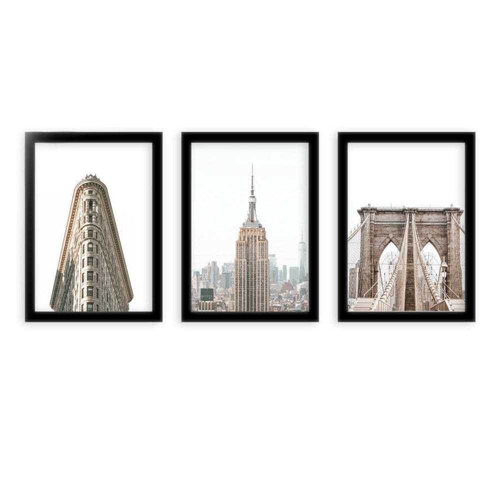 Kit 3 Quadros Decorativos Com Moldura New York