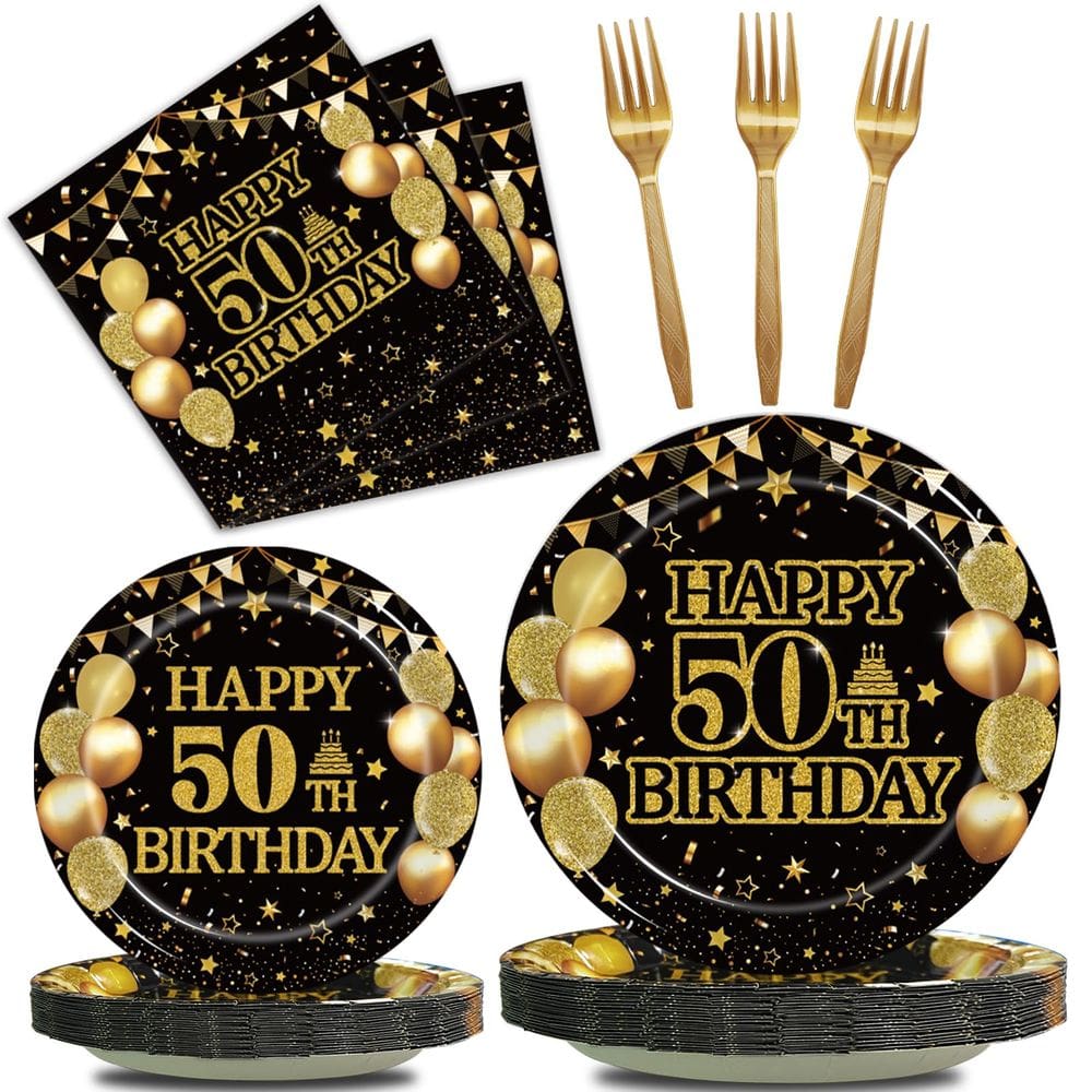 Conjunto de talheres de festa Kepeel 50th Birthday 96 unidades para 24 convidados