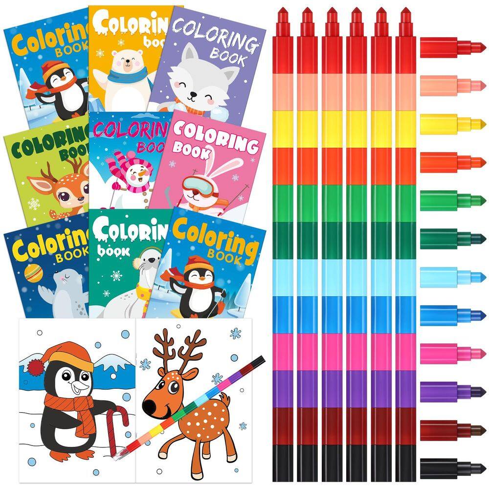 Conjunto de livros para colorir Funrous Winter com lápis de cor empilháveis, 24 unidades