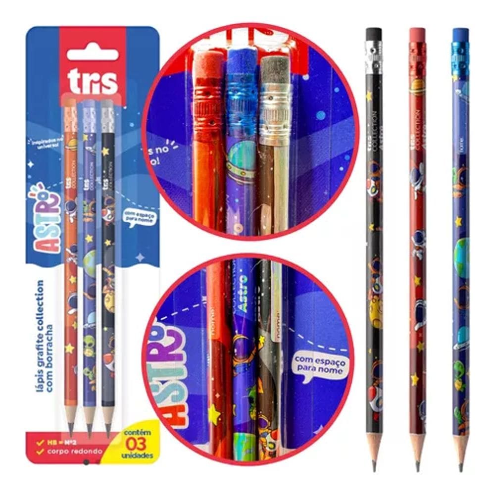 Lapis De Escrever Grafite Preto De Madeira 2b Blister 3 Unid