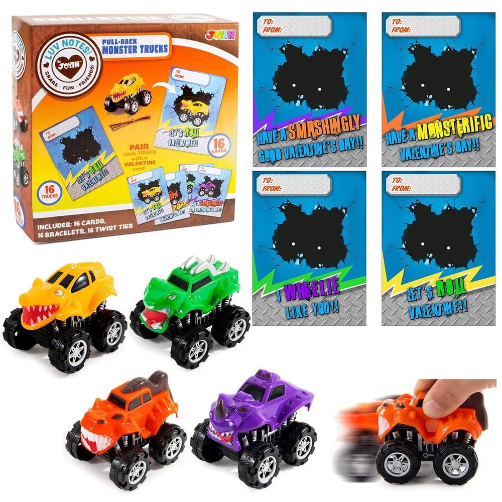 Pacote de 16 brinquedos Monster Truck JOYIN para o Dia dos Namorados com vales-presente