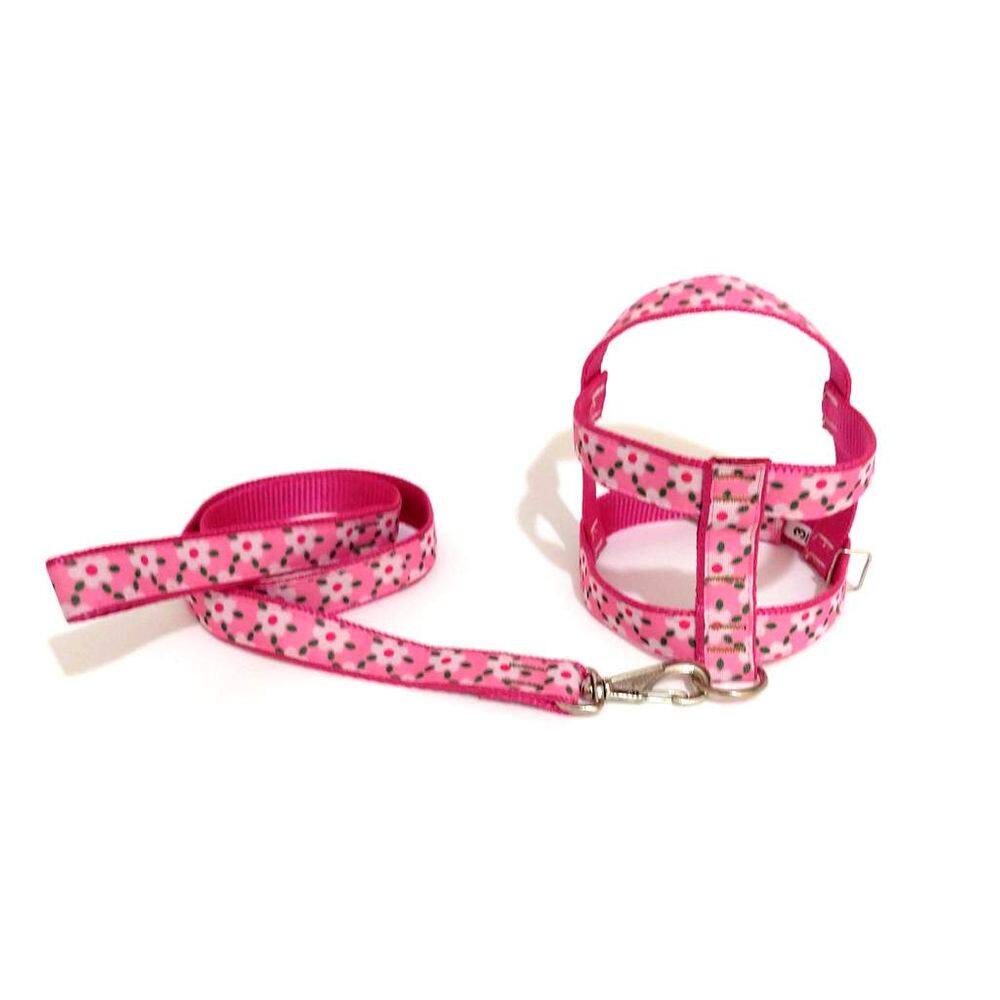 Conjunto Guia Peitoral 25mm rosa floral Tamanho 7