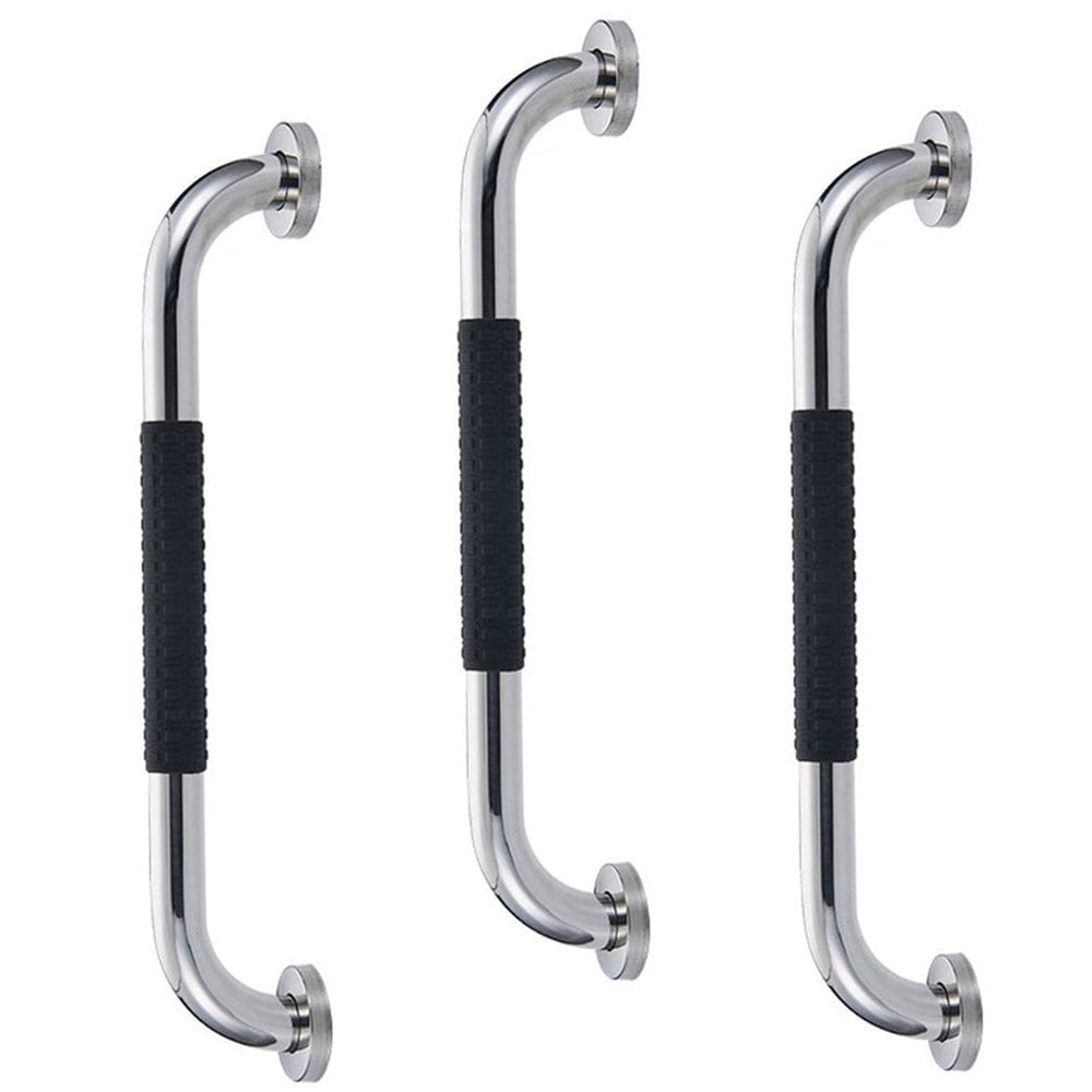 Barra de Apoio 30cm Inox Superficie Antiderrapante Kit 3 unidades Banheiro Box Criança Idoso Segurança Acessibilidade