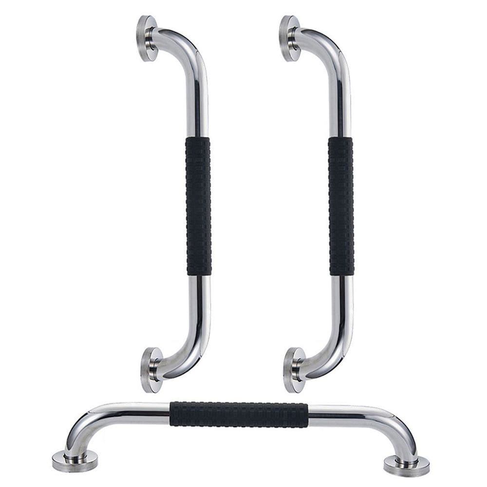 Barra de Apoio 30cm Inox Superficie Antiderrapante Kit 3 unidades Idoso Gestante Banheiro Box Cadeirante Acessibilidade