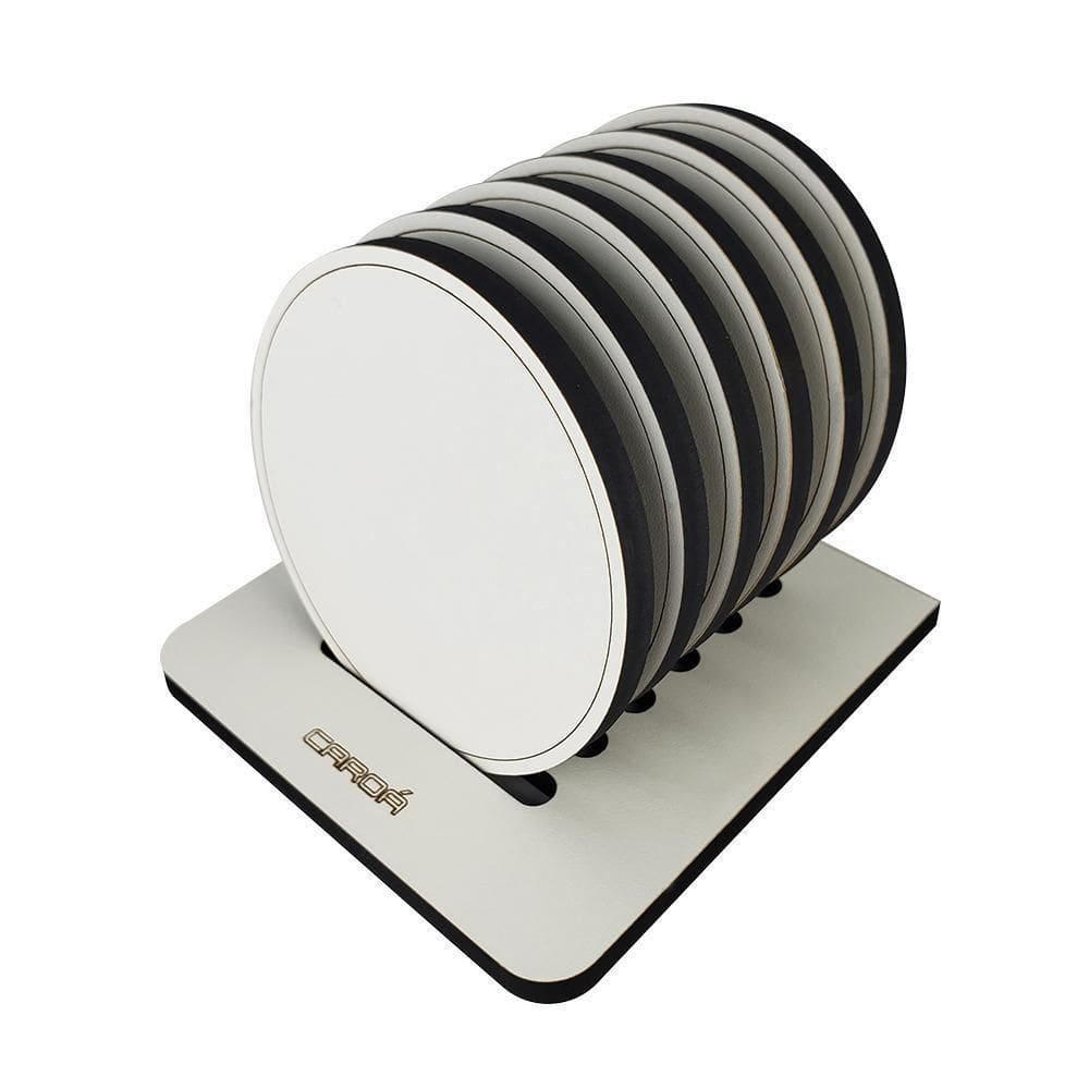 Porta Copos Madeira Mesa Bar Cozinha Circulo - Branco/Preto