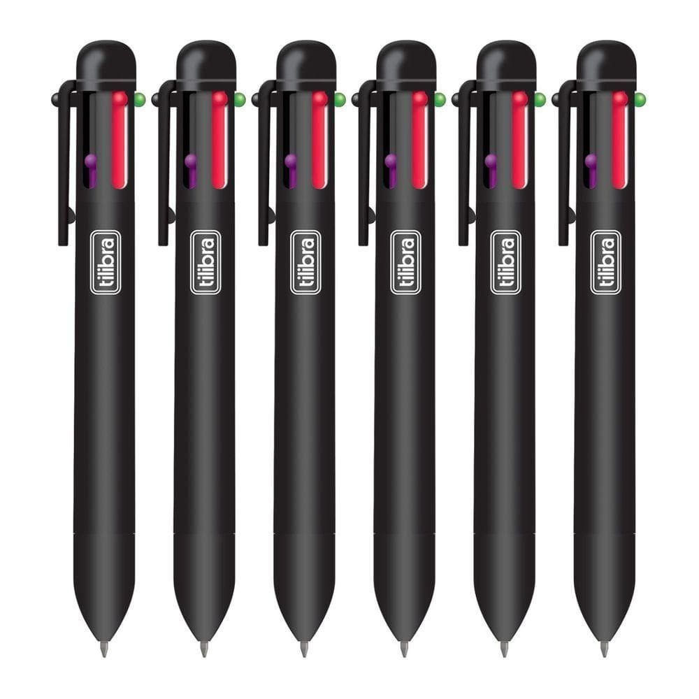 Caixa Caneta Esferográfica Rc6 Cores Tilibra - 0.7mm C- 6 Unidades Preto