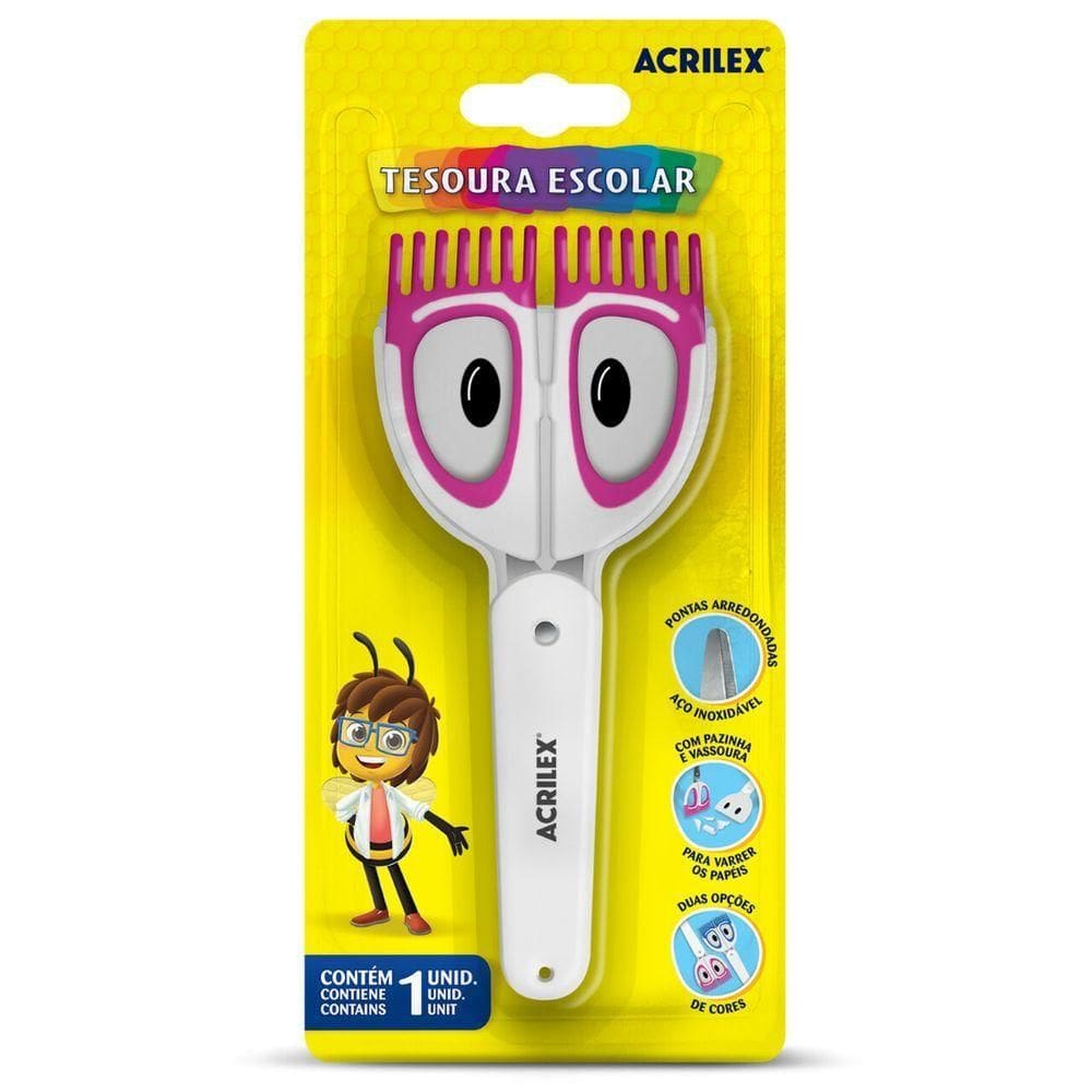 Tesoura Escolar C- Vassourinha Acrilex Rosa