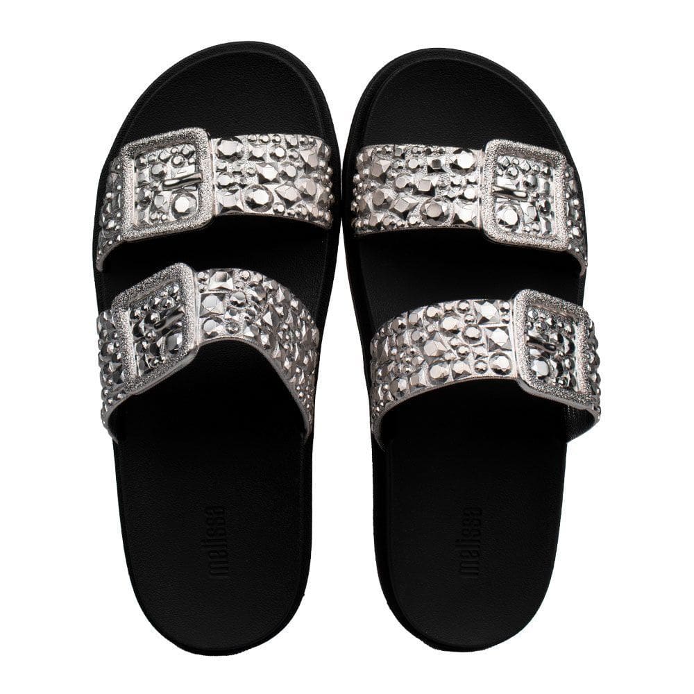 Chinelo Melissa Feminino Slide Lust com Brilho e Fivela Preto