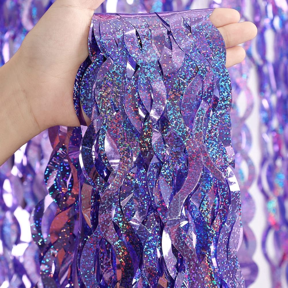 Cortina de franja CYLMFC Purple Foil 1m x 2m para decoração de festa