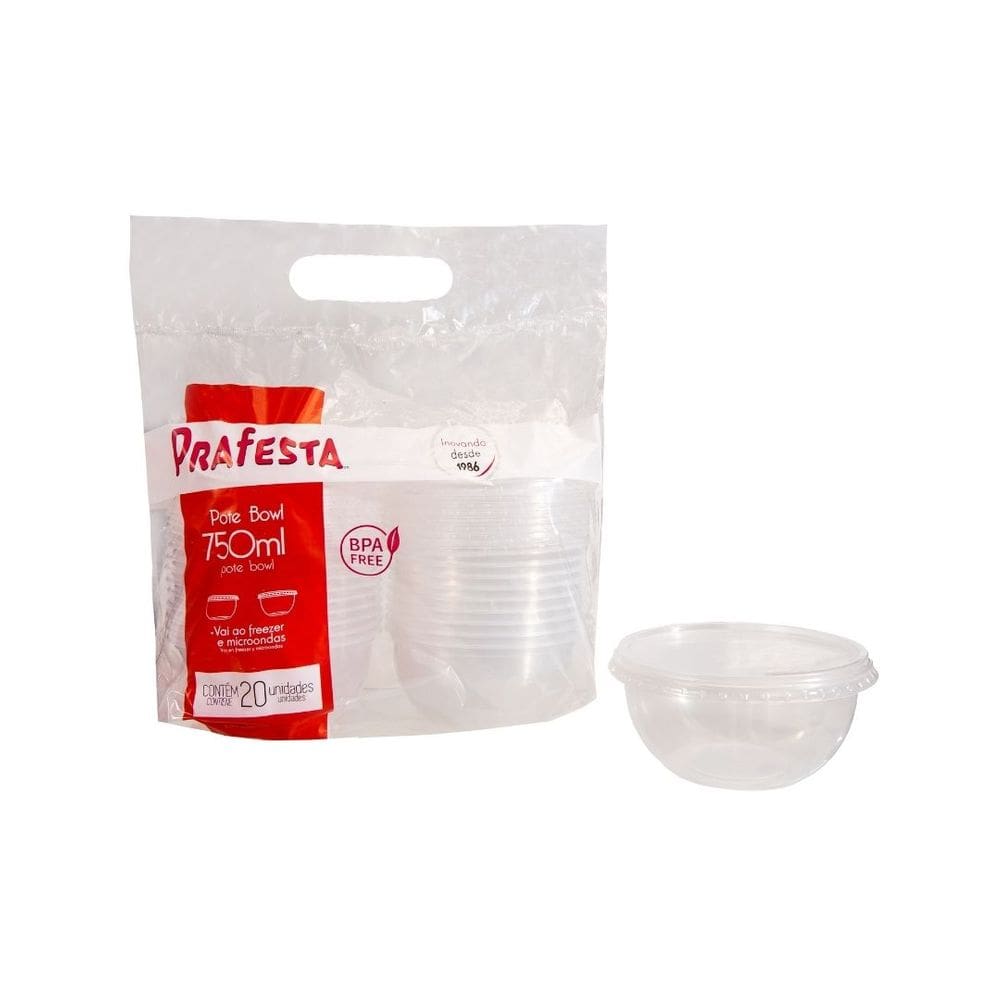 Pote Bowl 750Ml. C/ Sobretampa C/8X20 Un. (Prafesta)