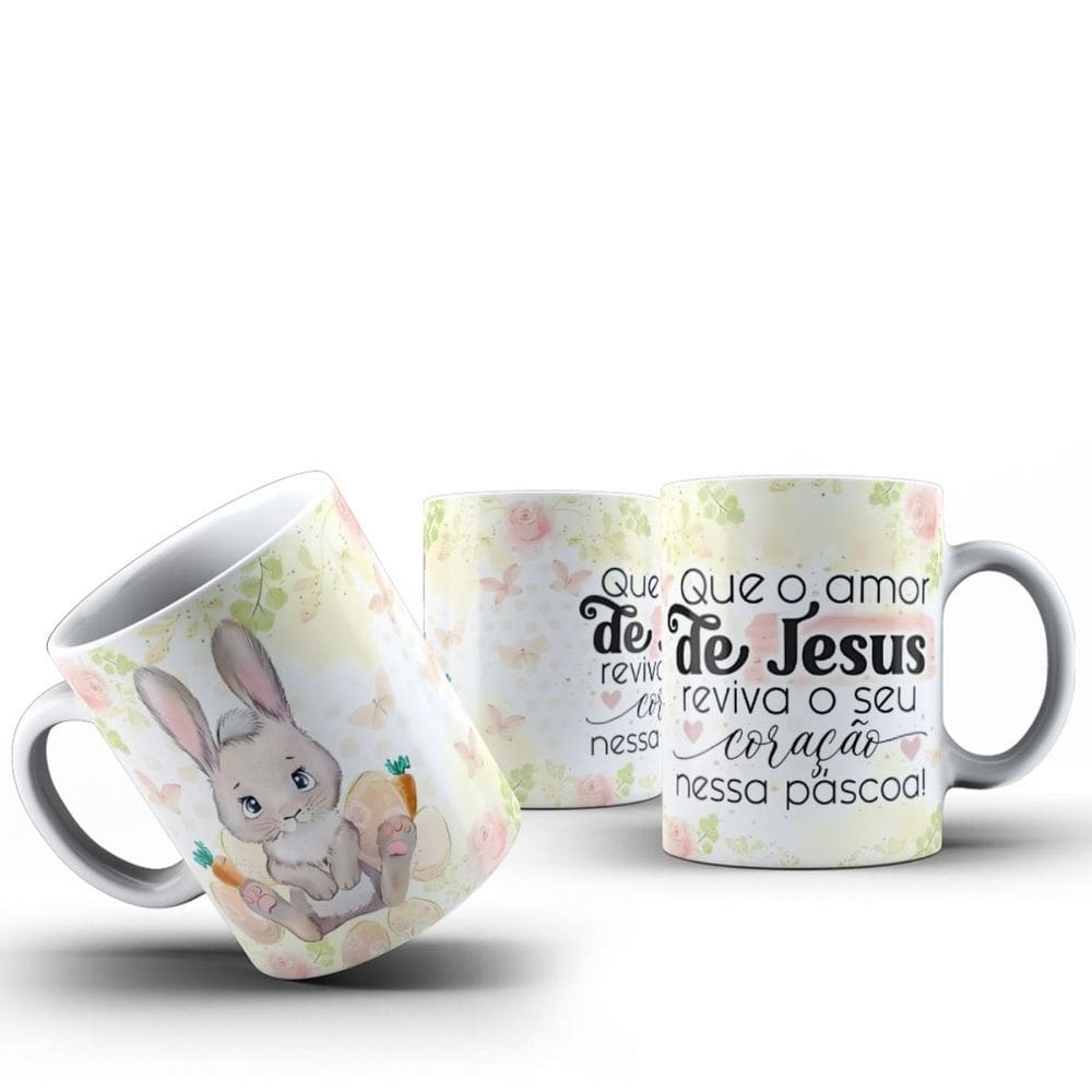 Caneca Xícara Temática Feliz Páscoa 325ml Cerâmica