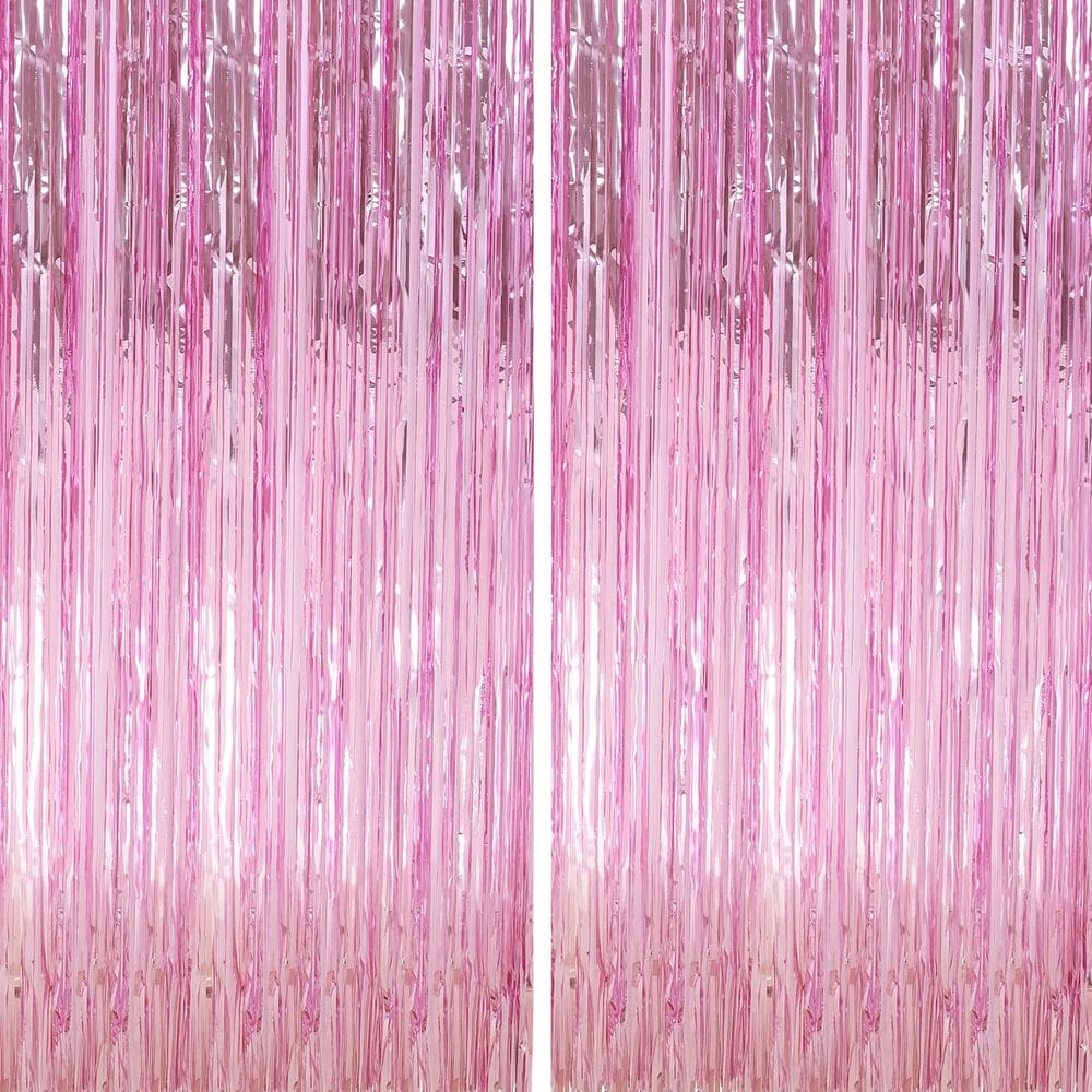 Cortinas de alumínio com franjas rosa crosize de 1 m x 2,5 m, decoração de festa, pacote com 2