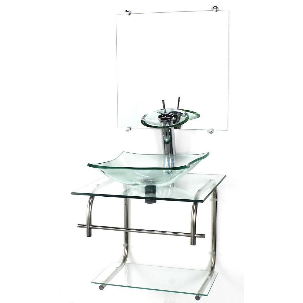 Gabinete 40Cm De Vidro Inox Cuba Quadrada Incolor