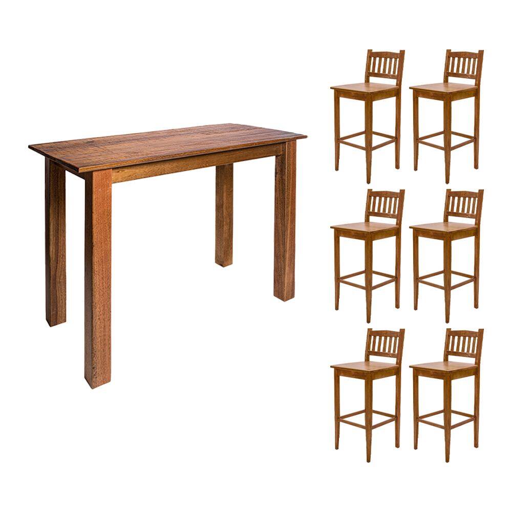 Conjunto Decorativo Aparador 1,60m com 6 Banquetas Bh para Hall de Apartamento em Madeira Maciça - N
