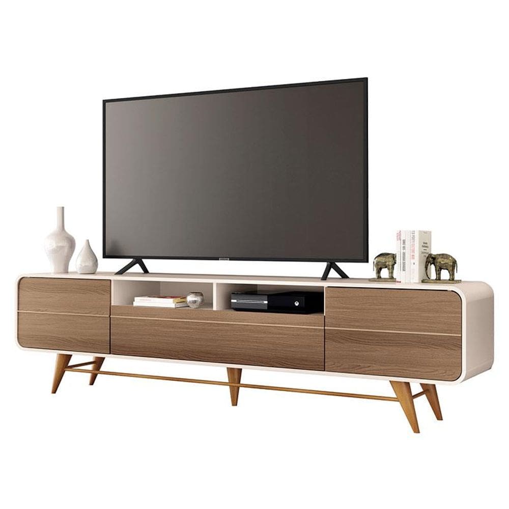Rack Bancada para Sala Época Off White Castanho - HB Móveis