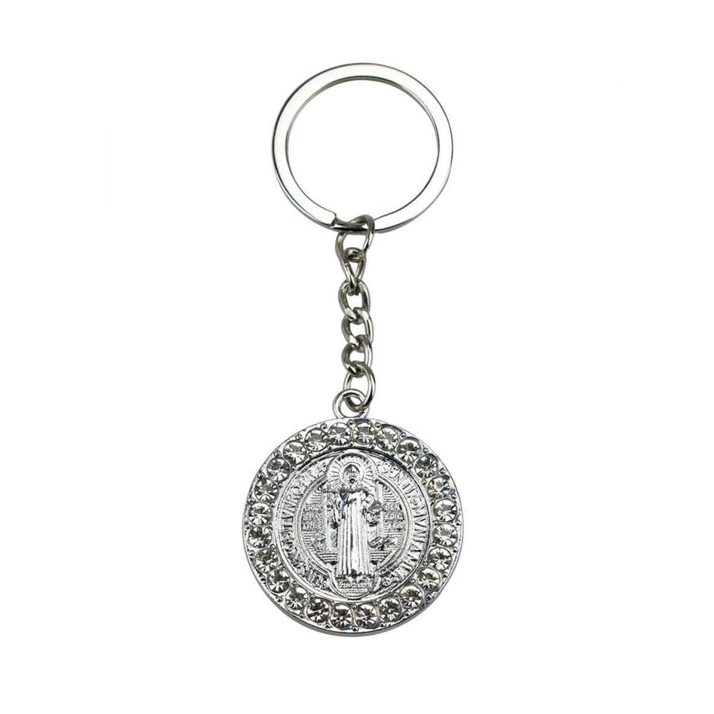 Chaveiro Medalhão São Bento Prateado E Dourado 3.5Cm
