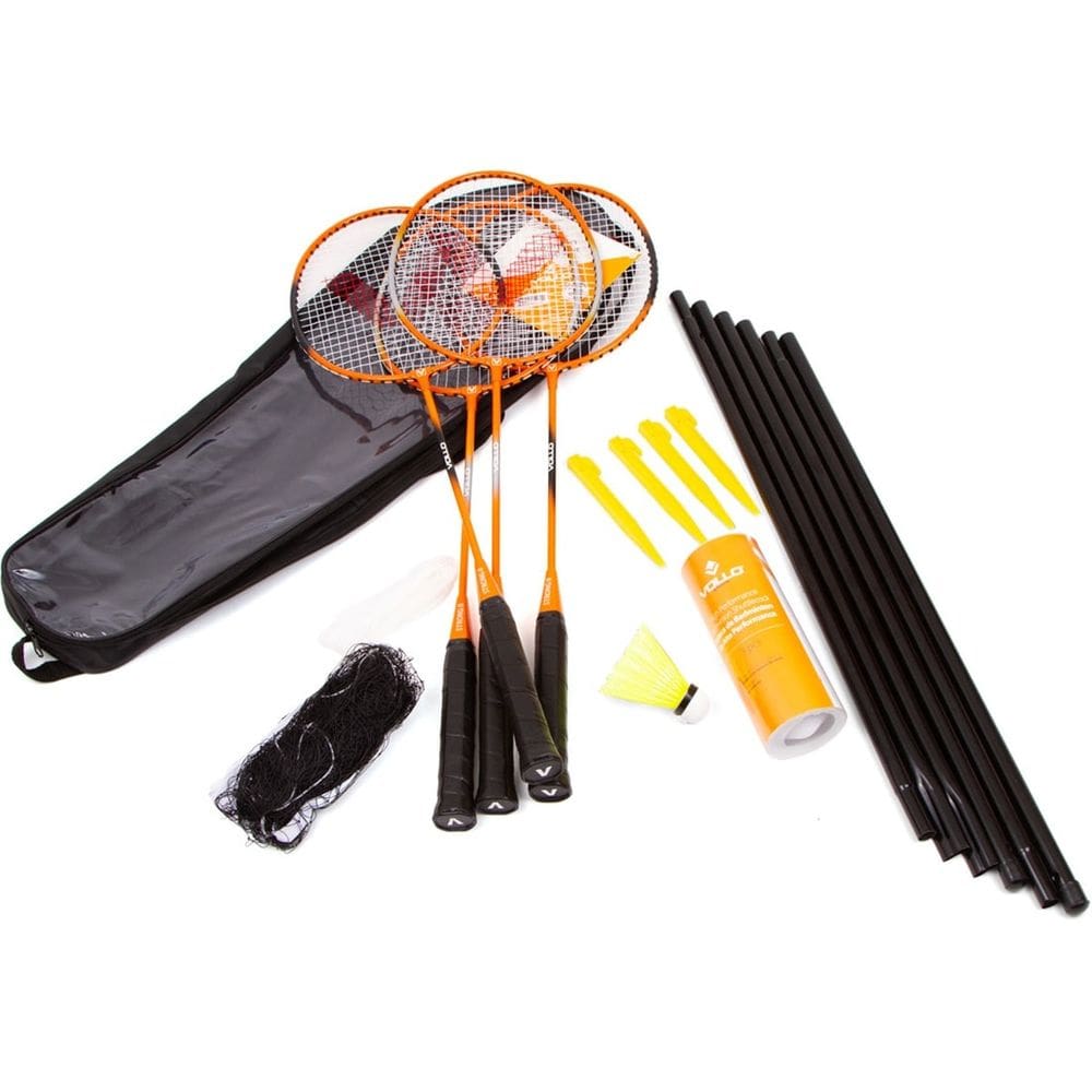 Kit Badminton Vollo 4 Raquetes + 3 Petecas + Suporte e Rede VB-004