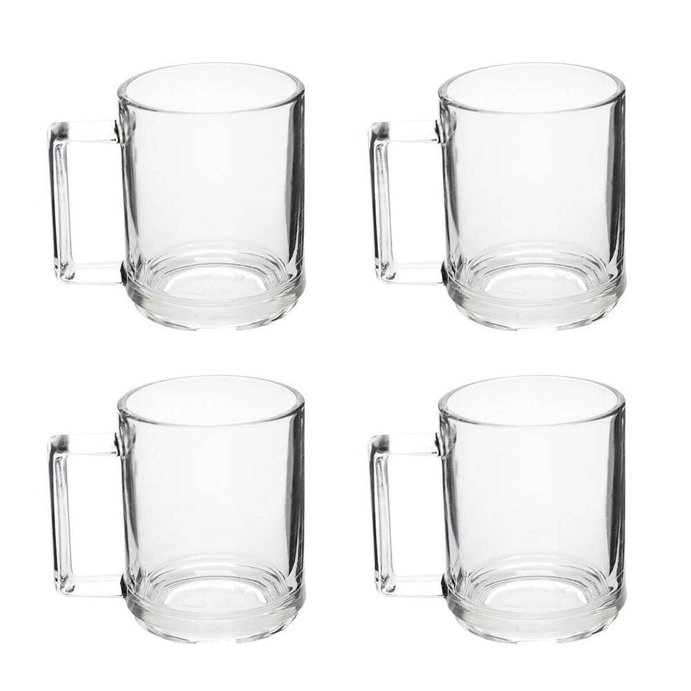 Xícara Caneca Alça Quadrada De Vidro 250Ml Com 4 Peças