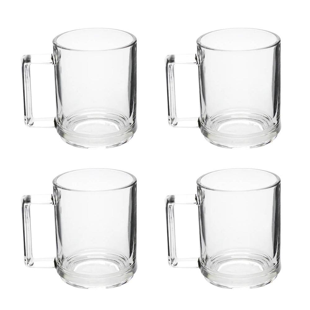 Xícara Caneca Alça Quadrada De Vidro 250Ml Com 4 Peças
